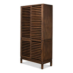 reclaimed pine wood brown finish sliding shutter doors shelves bookcase display unit