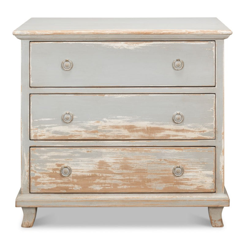 pine wood light gray white natural distressed finish 3-drawers