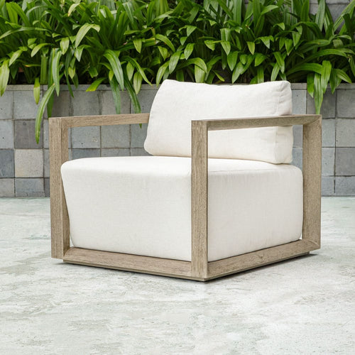 outdoor lounge chair upholstered fabric weathered gray frame