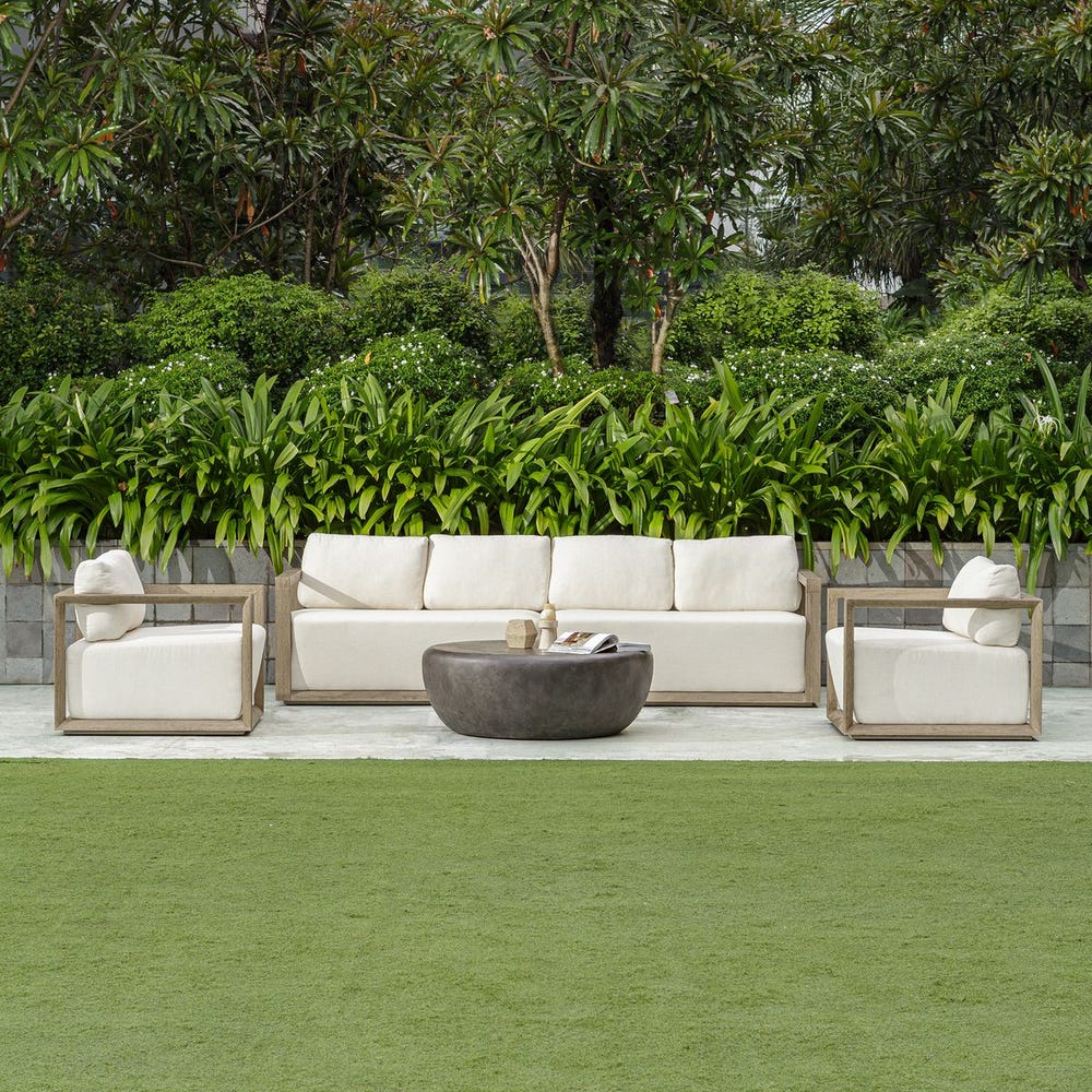 outdoor lounge chair upholstered fabric weathered gray frame