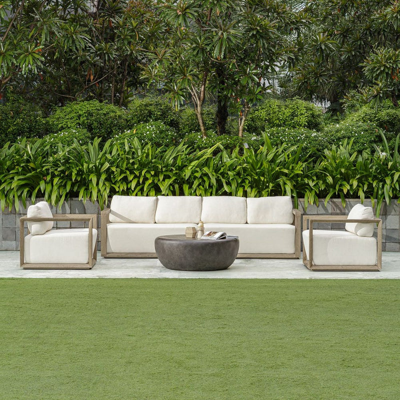 outdoor lounge chair upholstered fabric weathered gray frame