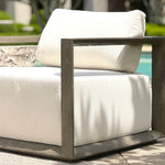 outdoor lounge chair upholstered fabric weathered gray frame
