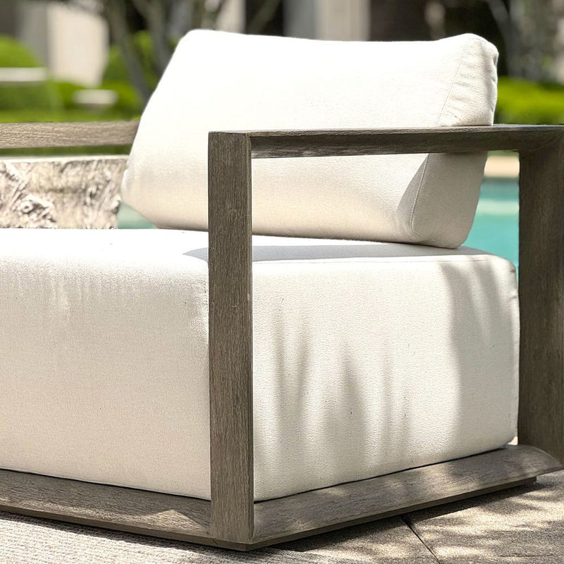 outdoor lounge chair upholstered fabric weathered gray frame