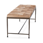 bench iron open base tan hair hide cushion