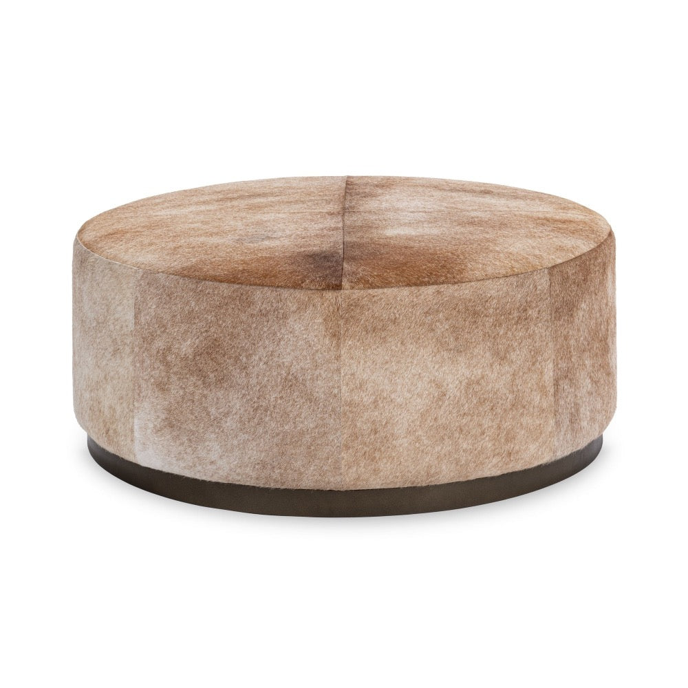 hair on hide iron round ottoman 