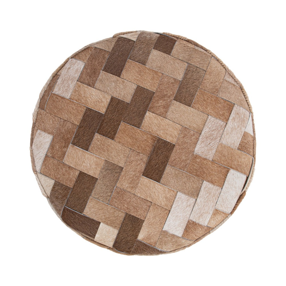 hair on hide iron round end table ottoman