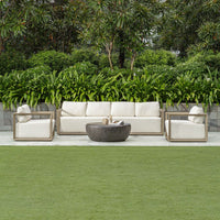 outdoor sofa weathered gray finish upholstered seat 