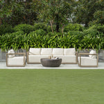 outdoor sofa weathered gray finish upholstered seat 