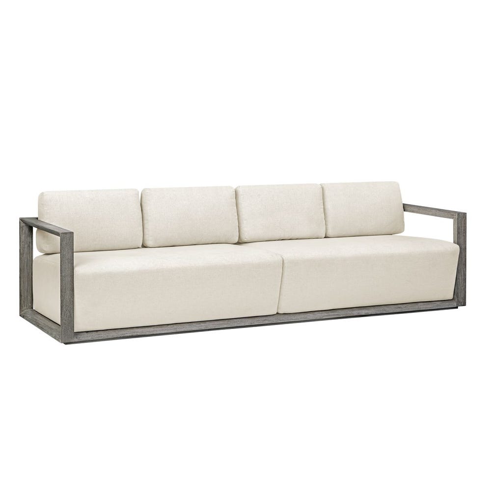 outdoor sofa weathered gray finish upholstered seat 