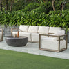outdoor sofa weathered gray finish upholstered seat 