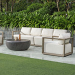 outdoor sofa weathered gray finish upholstered seat 