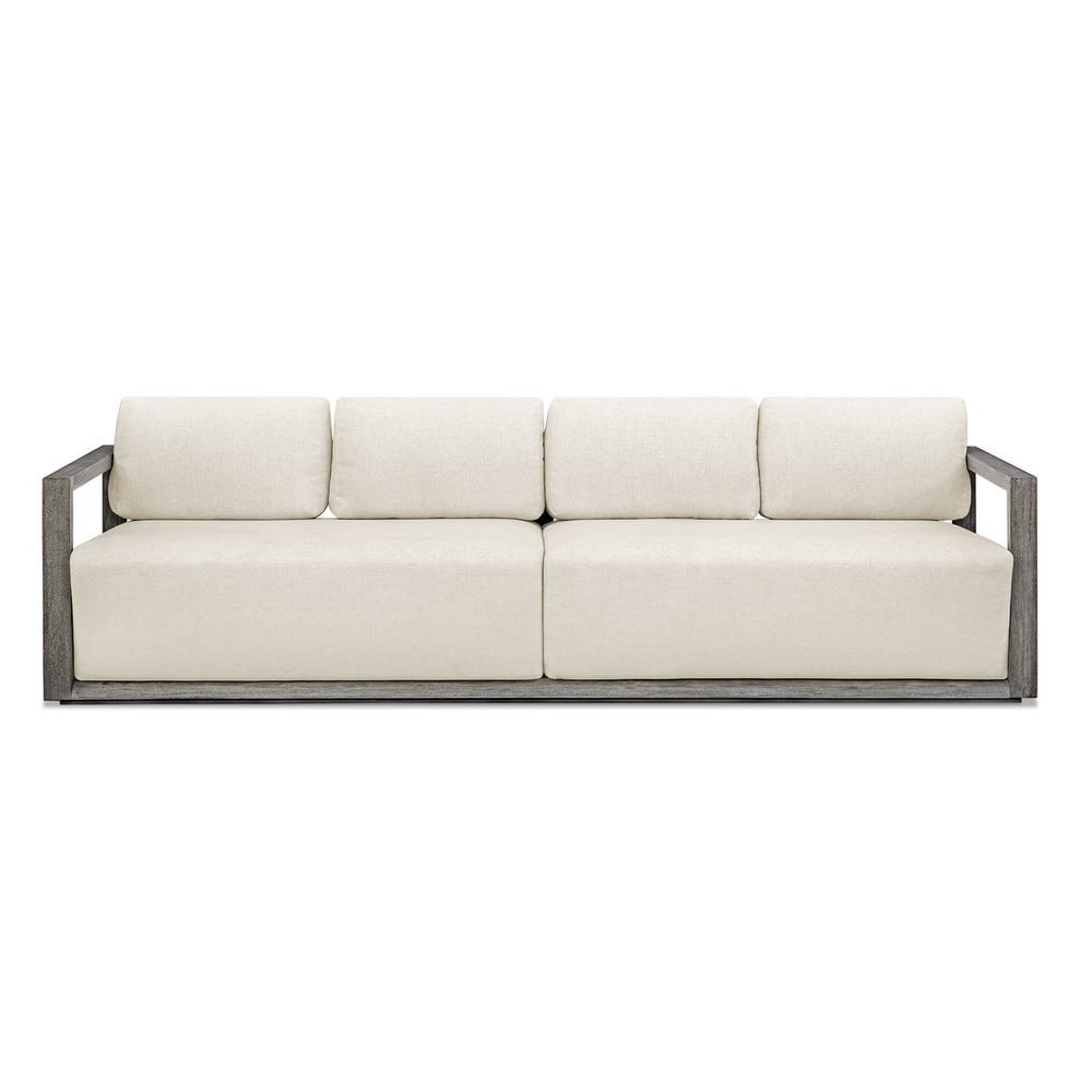 outdoor sofa weathered gray finish upholstered seat 