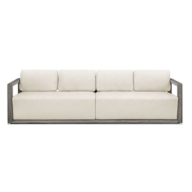 outdoor sofa weathered gray finish upholstered seat 