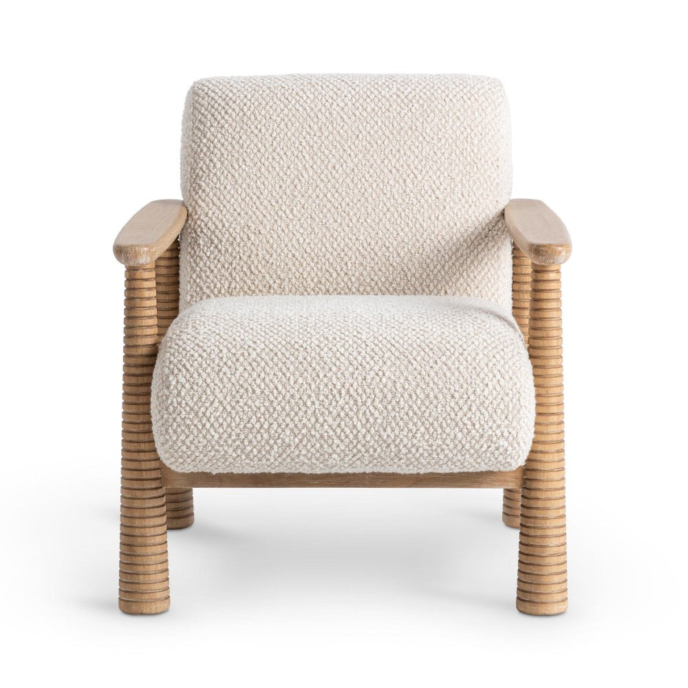 accent chair parawood boucle fabric white natural 
