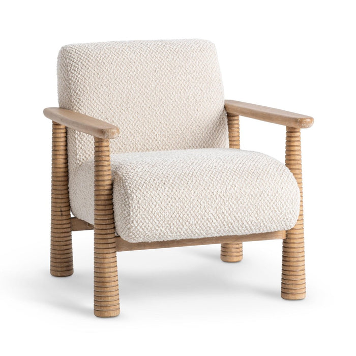 accent chair parawood boucle fabric white natural 