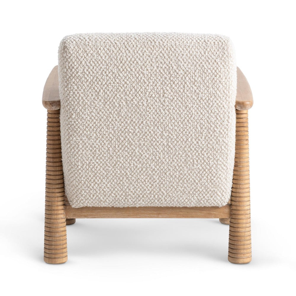 accent chair parawood boucle fabric white natural 