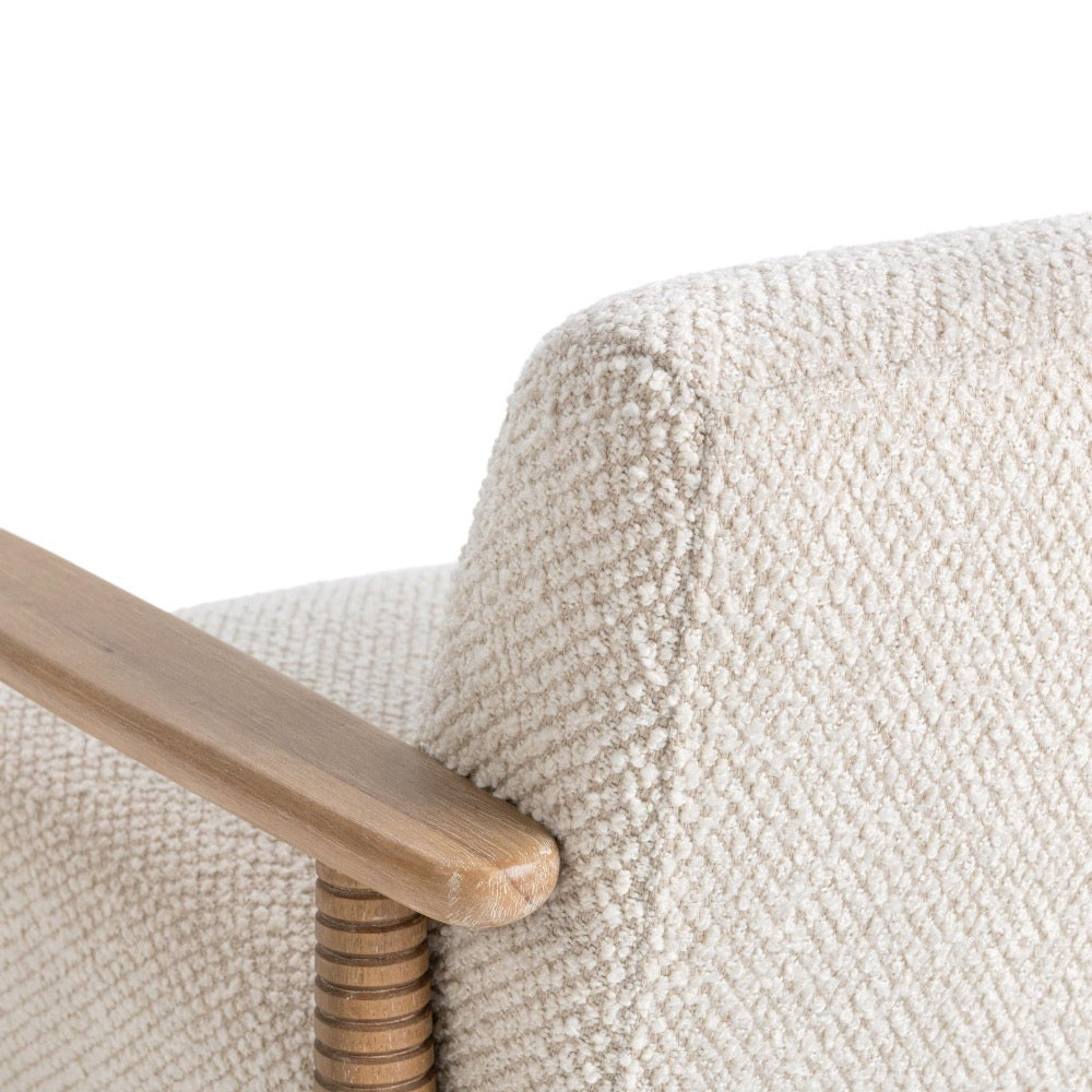 accent chair parawood boucle fabric white natural 