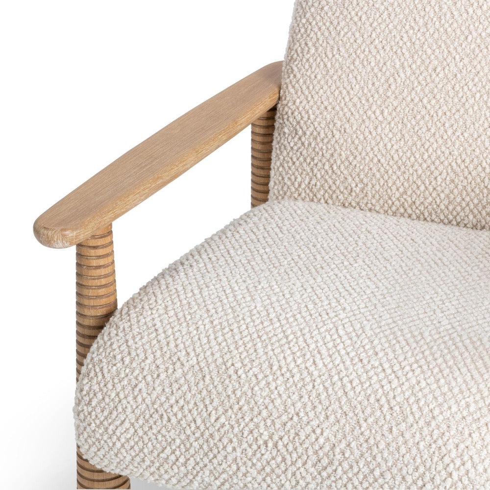 accent chair parawood boucle fabric white natural 