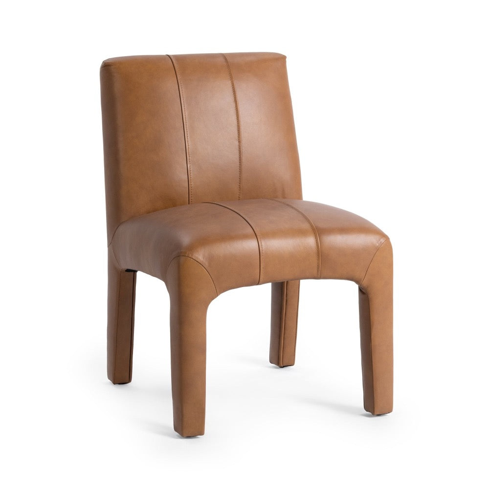 smooth top grain leather upholstered dining chair tan