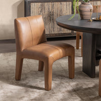 smooth top grain leather upholstered dining chair tan