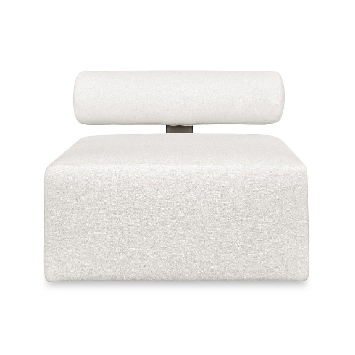 White armless chair with a bolster pillow top on a white background