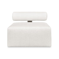White armless chair with a bolster pillow top on a white background
