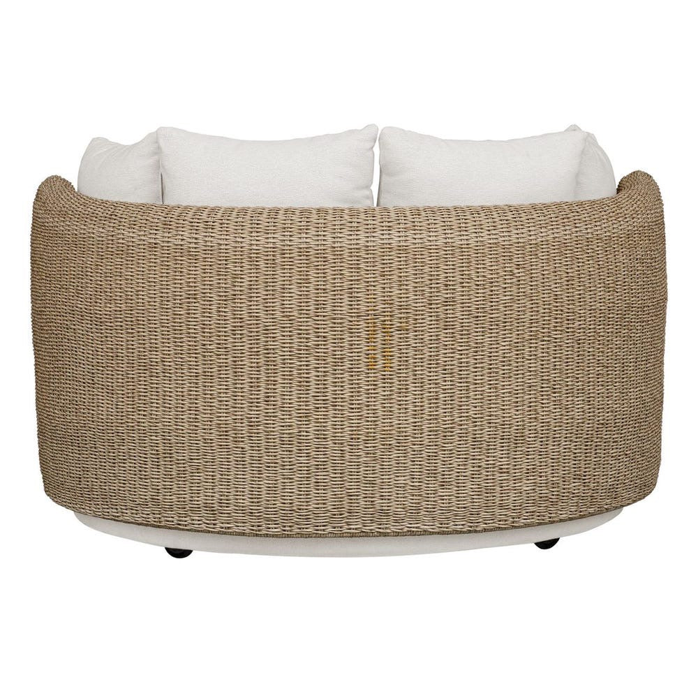 Wicker sofa bed with white cushion on a white background