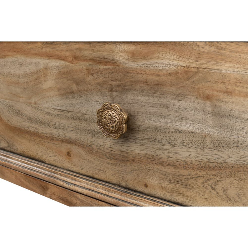 console table sofa acacia wood parquet top black iron base horse ring