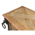 console table sofa acacia wood parquet top black iron base horse ring