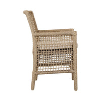 Woven chair with armrests on a white background