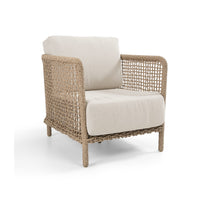 Wicker armchair with white cushion on a white background