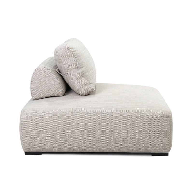 The Nico Outdoor Lounge Chair by Classic Home features a light gray, cushioned, fade-resistant seat shown from the side.