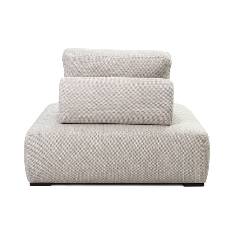 Front view of the Nico Outdoor Lounge Chair by Classic Home in light beige performance fabric with a cushioned backrest.