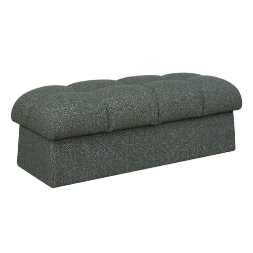 Blue and moss green upholstered quilted bench 