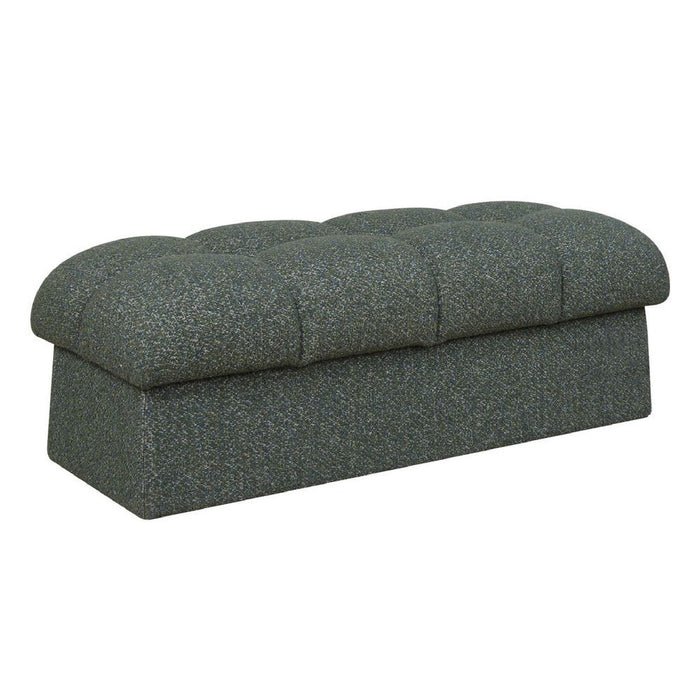 Blue and moss green upholstered quilted bench 