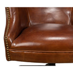 brown cigar leather wingback desk chair swivel casters