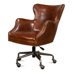 brown cigar leather wingback desk chair swivel casters