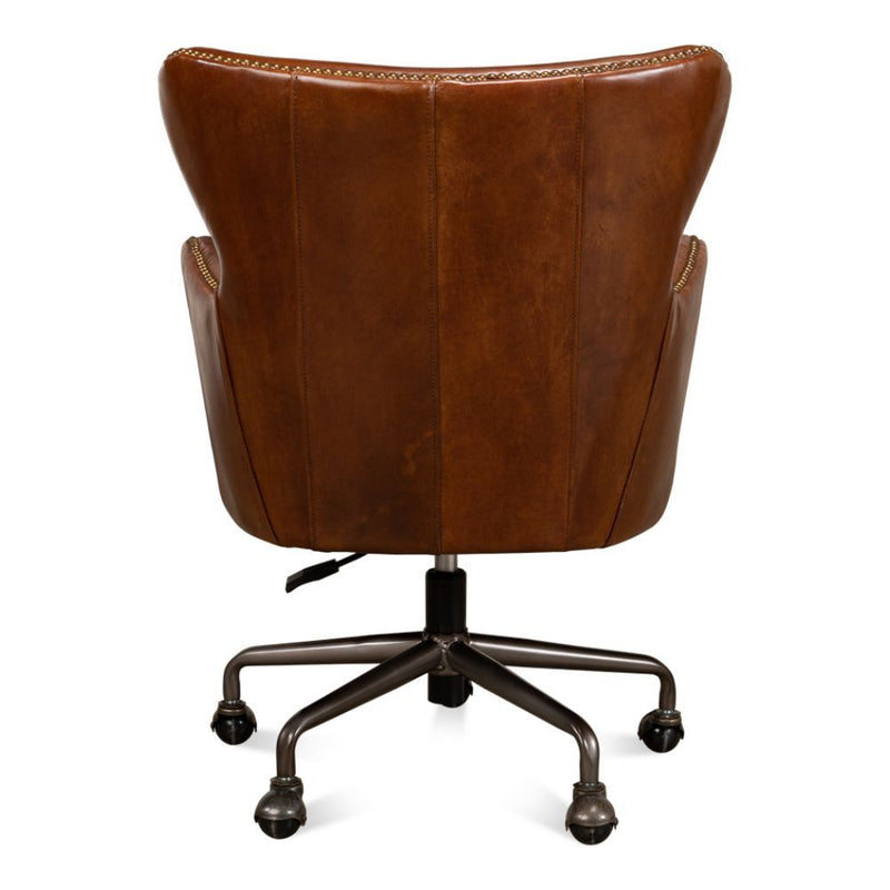 brown cigar leather wingback desk chair swivel casters