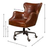 brown cigar leather wingback desk chair swivel casters