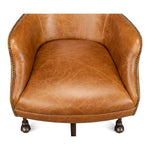 brown leather wing desk chair casters