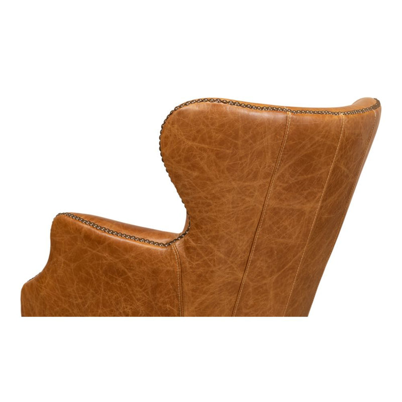 brown leather wing desk chair casters