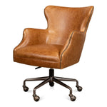 brown leather wing desk chair casters