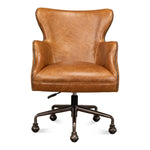 brown leather wing desk chair casters