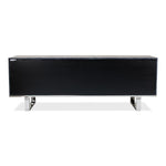blueish grey leather credenza stainless steel finished iron base contemporary