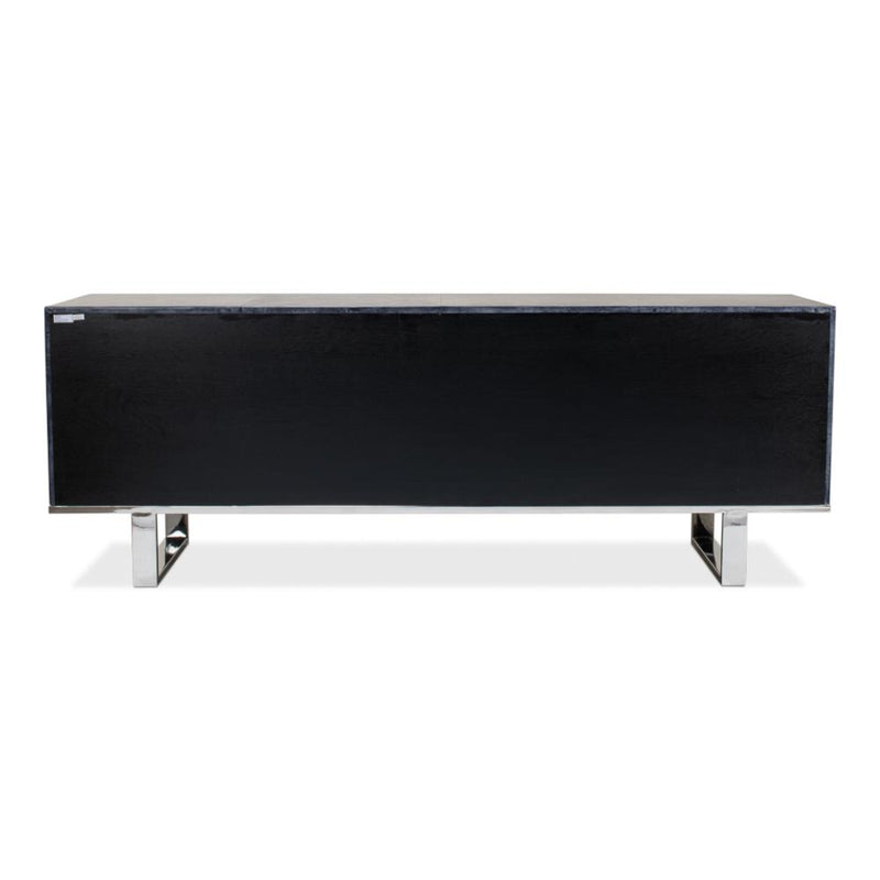 blueish grey leather credenza stainless steel finished iron base contemporary