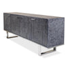 blueish grey leather credenza stainless steel finished iron base contemporary
