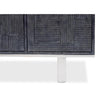 blueish grey leather credenza stainless steel finished iron base contemporary