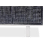 blueish grey leather credenza stainless steel finished iron base contemporary