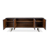 blueish grey leather credenza stainless steel finished iron base contemporary