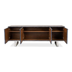 blueish grey leather credenza stainless steel finished iron base contemporary